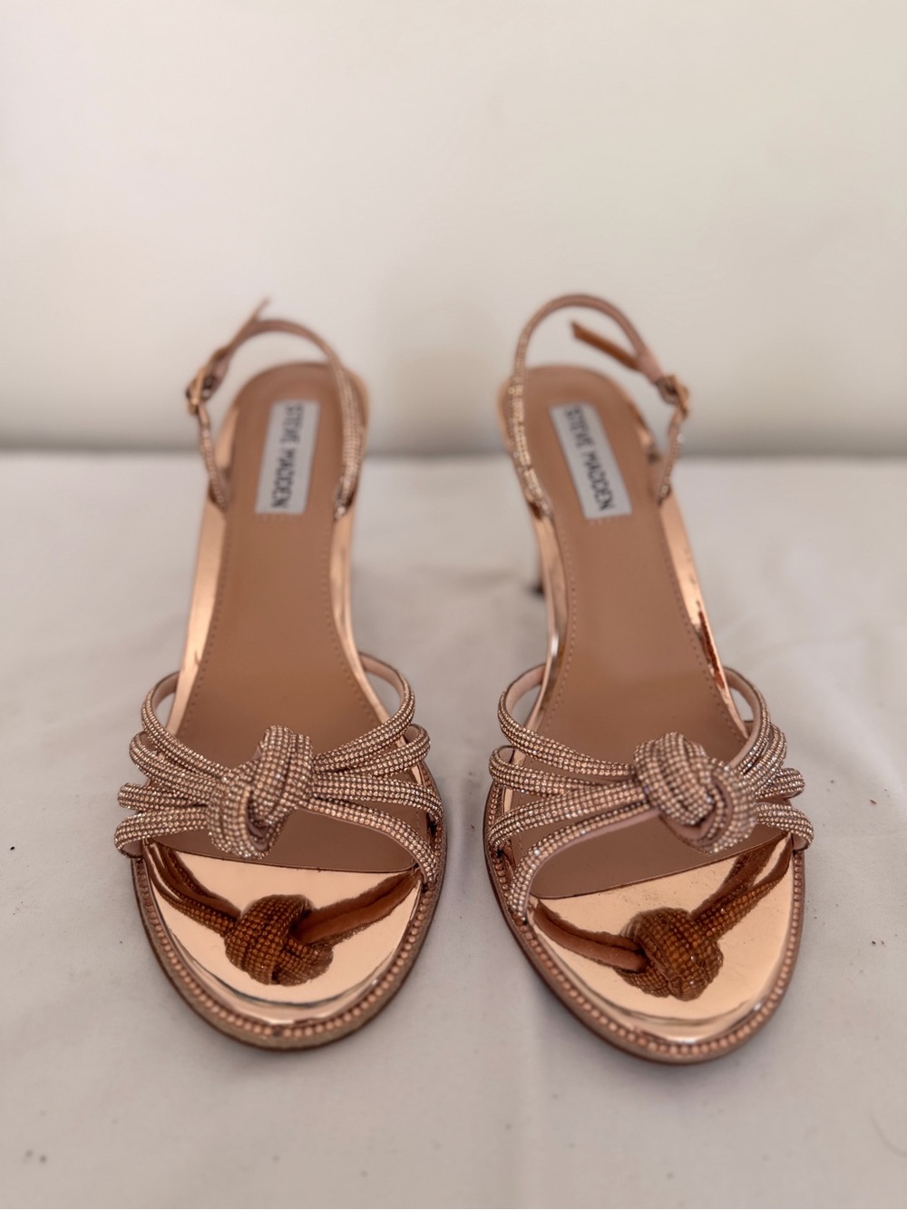 Steve Madden Rose Gold Knotted Crystal Slingback Heels